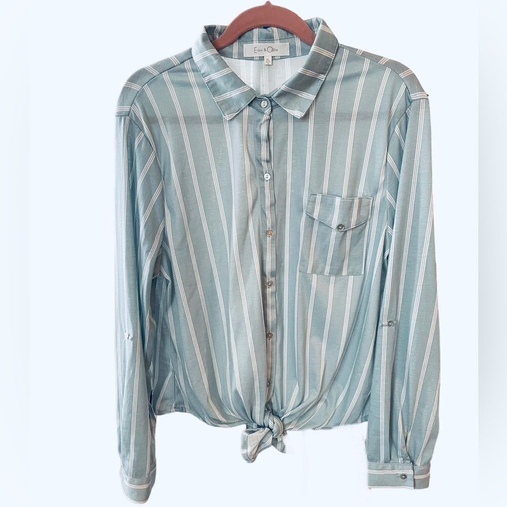 121 EDEN & OLIVIA TIE FRONT LONG SLEEVE SHIRT, XL